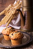 Muffins against a rustic background