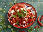 Salsa with tomatoes, chilli and coriander