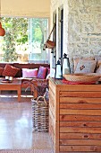 Interior with wooden furniture in Villa Nazli (Bodrum, Turkey)