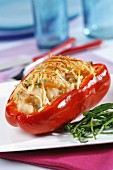 Red bell peppers stuffed with hake and shrimps