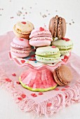Assorted macaroons with pink sugar hearts