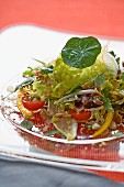 Salad leaves with hazelnuts, edible shoots and watercress
