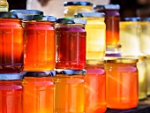 Different types of honey sold in Georgia, Caucasus.