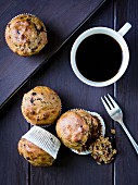Whole grain spelt muffins with chocolate, cranberries and nuts.