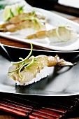 Nigiri sushi with king prawns