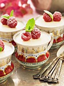 Raspberry dessert in cups