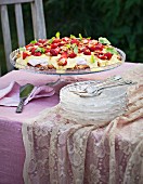 Strawberry cake on table