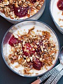 Yoghurt with fruits, close-up