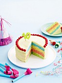 Rainbow cake with vanilla icing