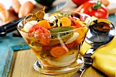 Marinated vegetables (carrots, peppers, spring onions) with spices