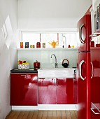 A red kitchen.