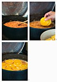 Preparing quince compote with apple and orange
