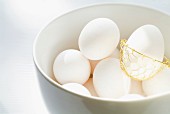 White hen's eggs in a bowl