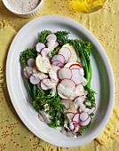 Broccolini, radishes and yellow squash salad with mustard grain buttermilk dressing