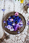 A Platter of Edible Flowers; Cornflower, Violas and Pansies