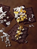 Chocolate bars with gold leaf and silver decorations