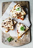 Quesadillas with apricot salsa (view from above)