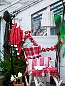 Festively decorated seating area with rocking chair