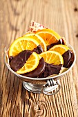 Candied orange slices dipped in chocolate, for Christmas