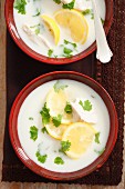 Lemon soup with chicken and coconut milk