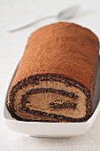 Chocolate roll dusted with cocoa powder