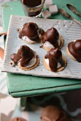 Meringues with chocolate icing