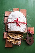 Christmas stollen, partly sliced