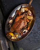 Roast duck with spices and onions