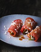 Rolled beetroot filled with cauliflower and horseradish