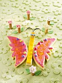 Butterfly cake and rolled wafer flowers
