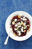 Beetroot salad with walnuts, goat's cheese and prunes