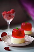 Panna cotta with raspberry jelly for Valentine's Day