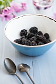 Blackberries in a blue bowl