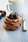 Fig baguette with butter and blackberry jelly