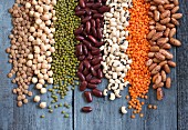 Assorted pulses in rows