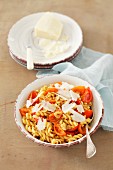 Fusilli with tomatoes, garlic and parmesan