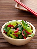 Baby pak choi with chillies and sesame (Asia)