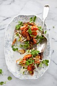 Crispy bread with roast salmon and fennel