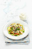 Herring salad with leek, apple and walnuts, for Christmas