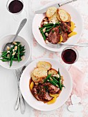 Roast duck breast with parsley, green beans and potatoes