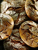 Several rustic loaves of bread