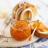 Orange marmalade with ginger, slices of toast