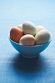 Small Bowl of Mixed Color Fresh Eggs