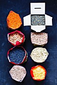 A variety of lentils in bags