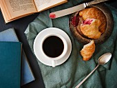 Afternoon coffee; with croissants with jam filling