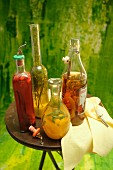 Flavoured vinegar and vegetables pickled in vinegar