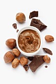 Nougat paste, hazelnuts and chunks of chocolate