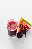 Smoothie with beetroot, carrots, apple and celery