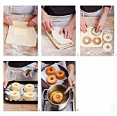 Doughnuts being made from puff pastry