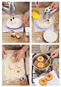 Doughnuts being made from sponge cake mixture